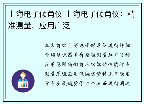 上海电子倾角仪 上海电子倾角仪：精准测量，应用广泛